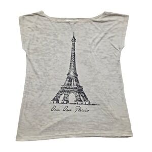 Charming Charlie Paris Eiffel Tower Graphic Tee‎ Top USA Made Beige Womens Small